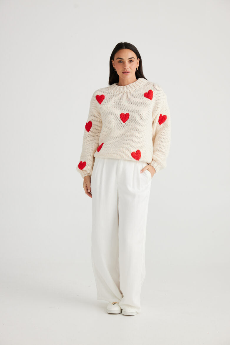 Brave and True Heart On My Sleeve Knit - Off White