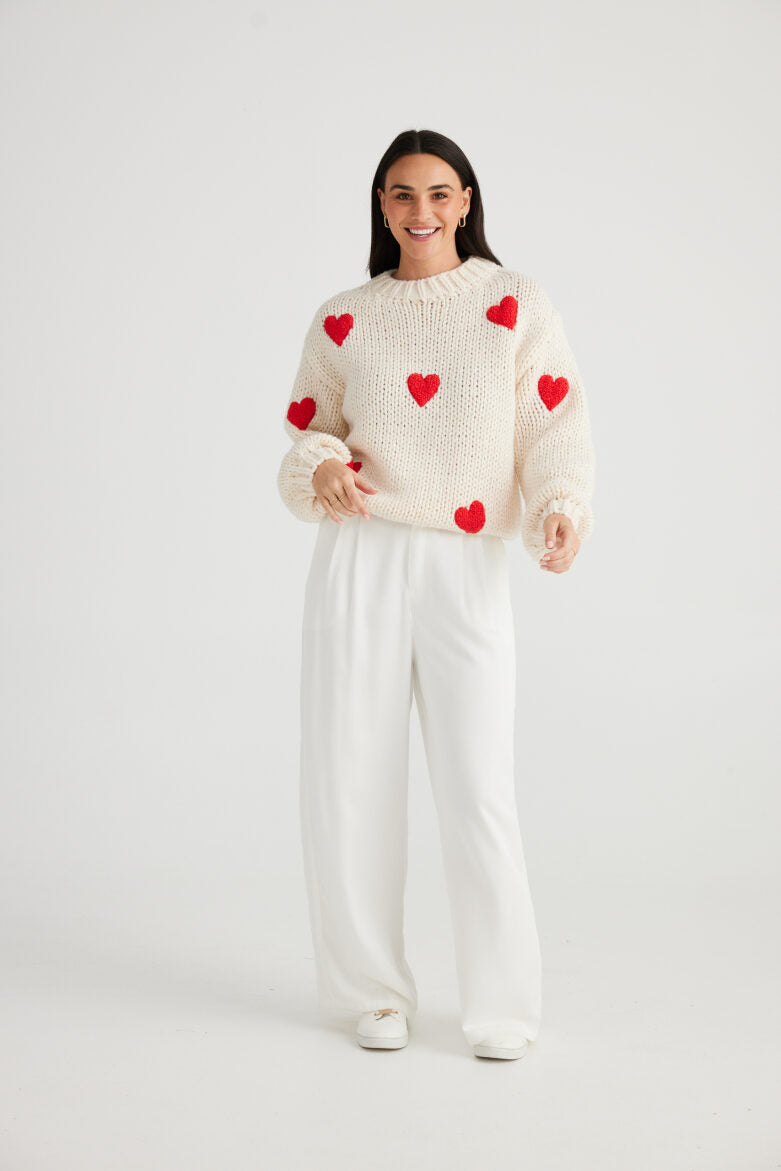 Brave and True Heart On My Sleeve Knit - Off White