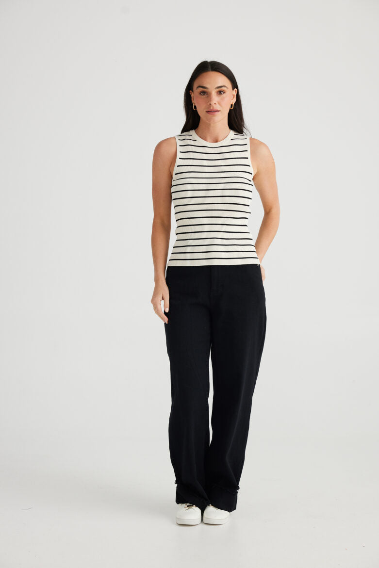 Brave and True Tori Thin Stripe Tank - Cream W Black Stripe