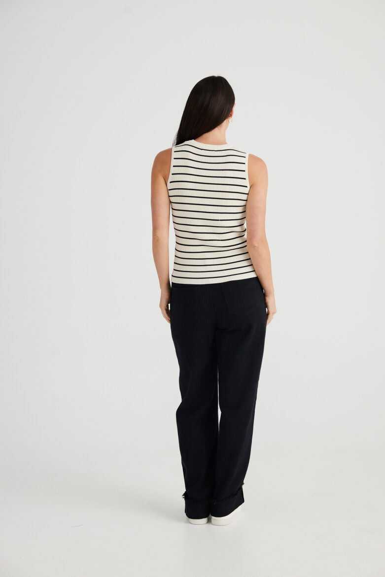 Brave and True Tori Thin Stripe Tank - Cream W Black Stripe