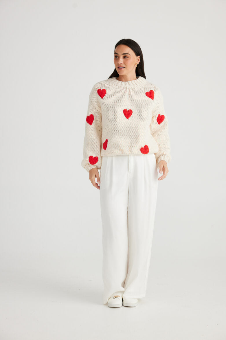 Brave and True Heart On My Sleeve Knit - Off White