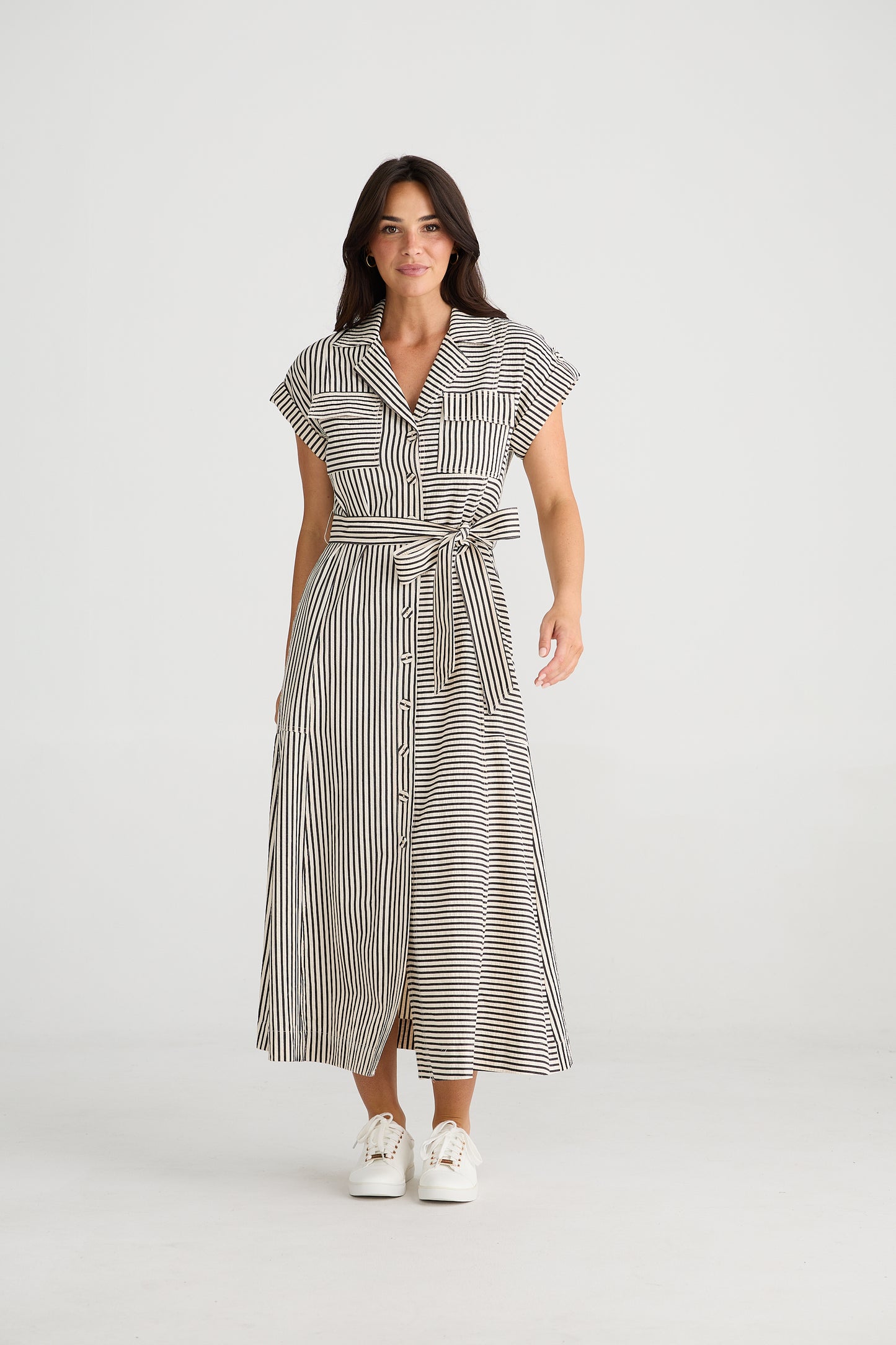 Brave and True Portia Dress - Black and White Stripe