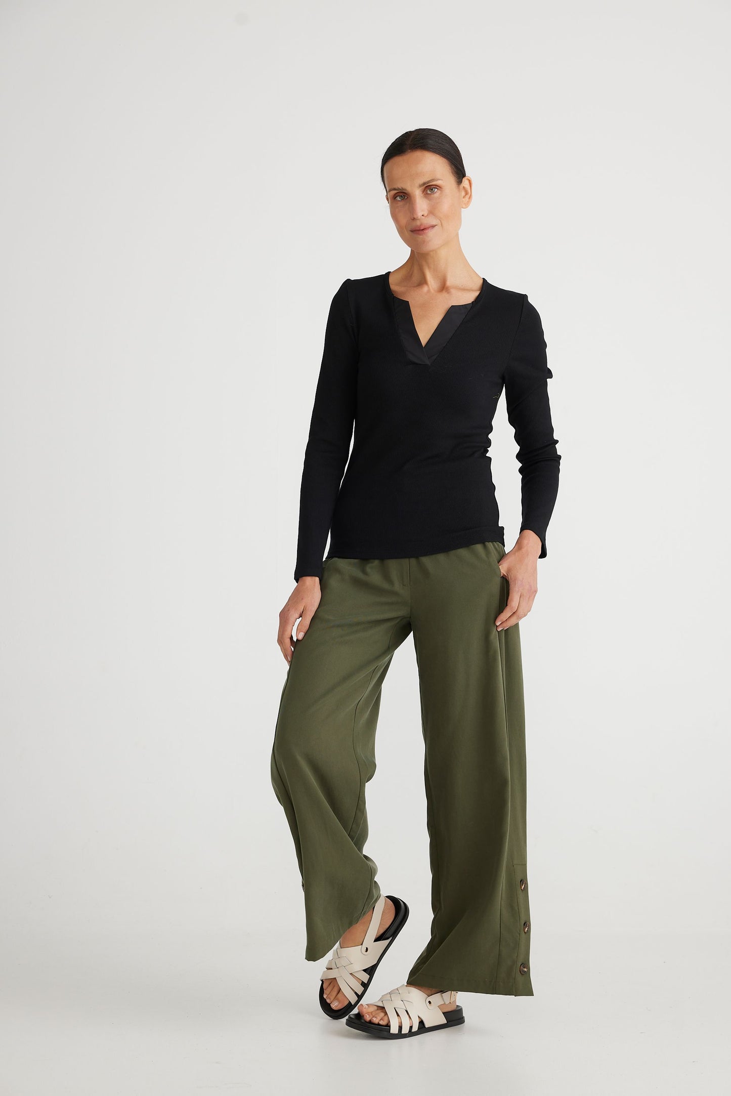 Brave and True Henley Long Sleve Top - Black