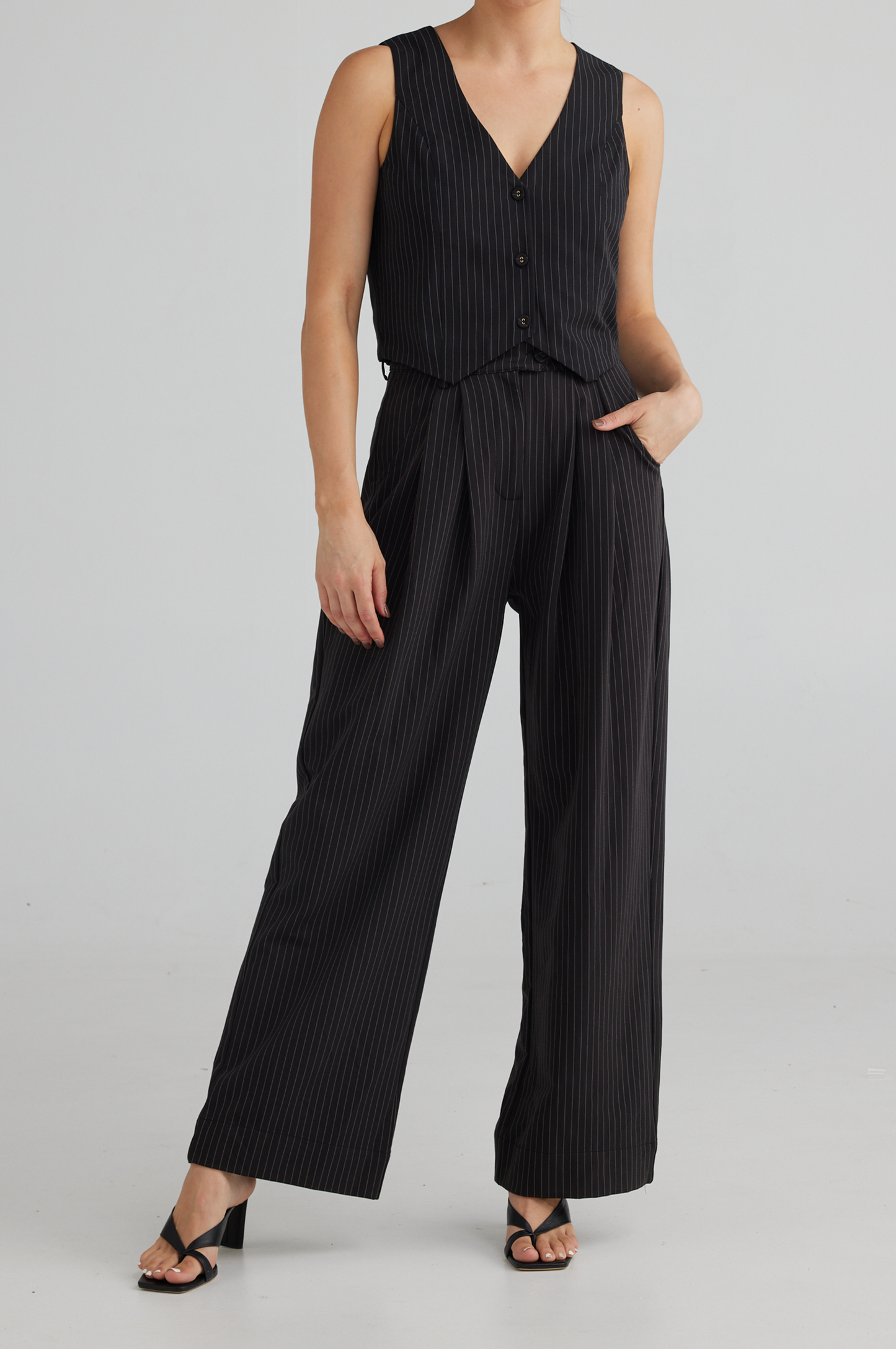 Daisy Says Clover Waistcoat - Black Pinstripe