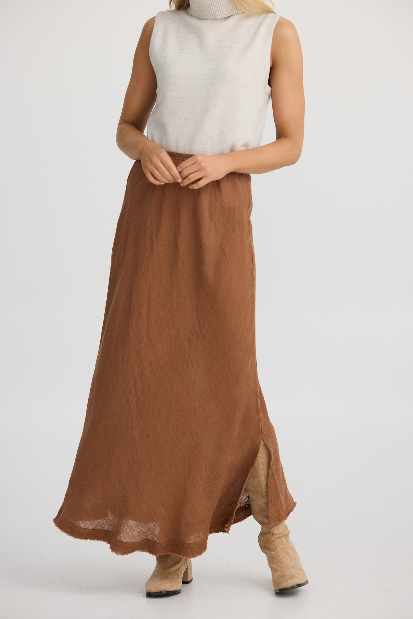 The Shanty Sicily Skirt - Cocoa Linen