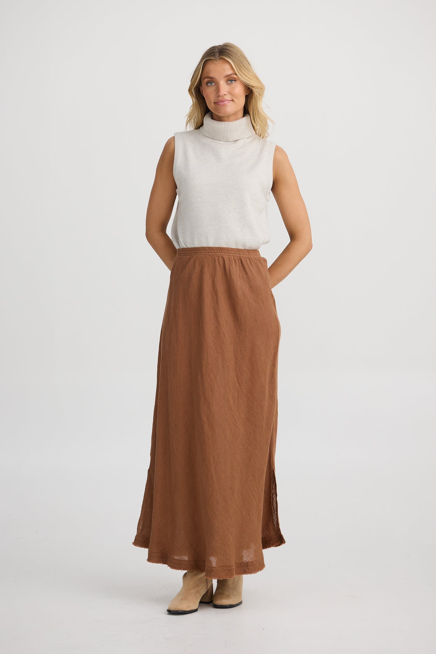 The Shanty Sicily Skirt - Cocoa Linen