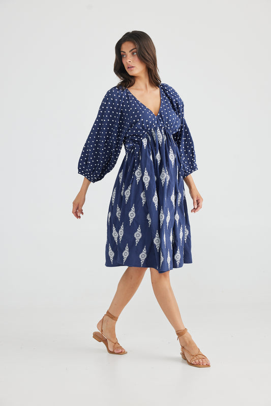 Talisman Gaia Dress - Navy Embroidery