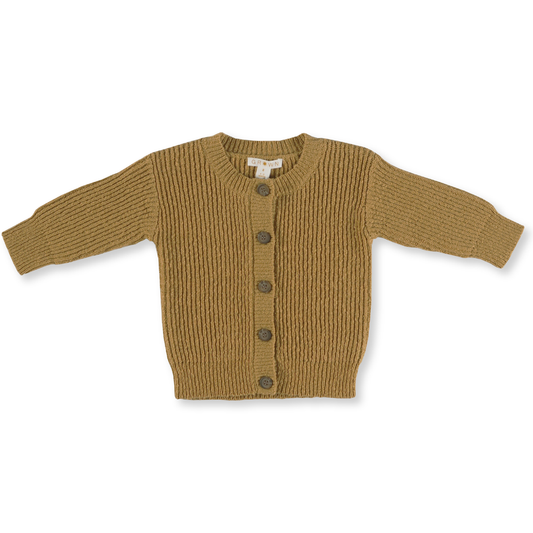 Grown- Ribbed Slub Yarn Cardigan - Harvest Gold