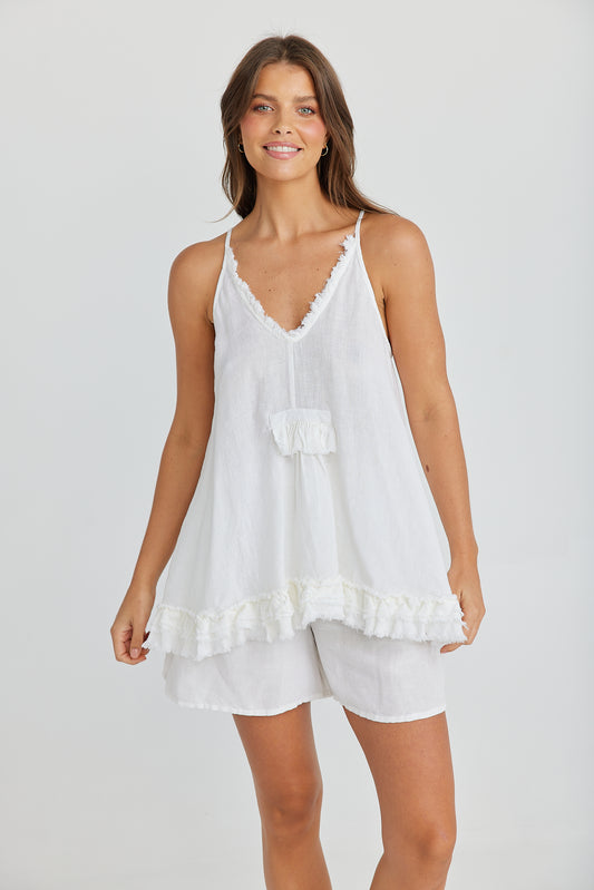 The Shanty Saville Top - White Linen