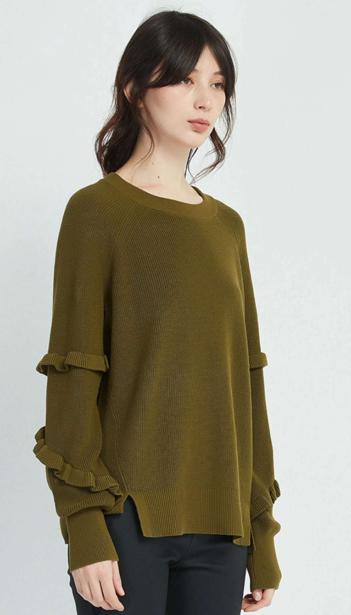 Tirelli Ruffle Sleeve Knit Khaki