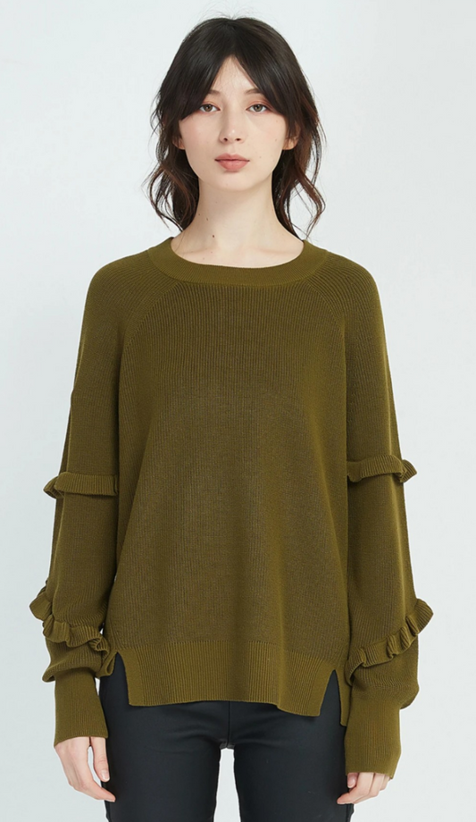 Tirelli Ruffle Sleeve Knit Khaki