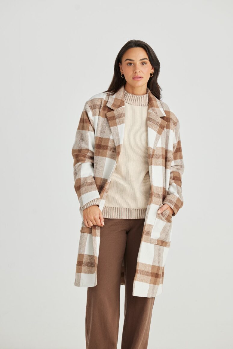 Brave and True Lottie Coat - Brown Check