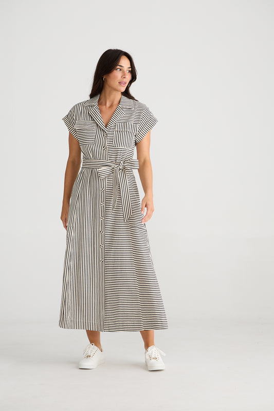 Brave and True Portia Dress - Black and White Stripe