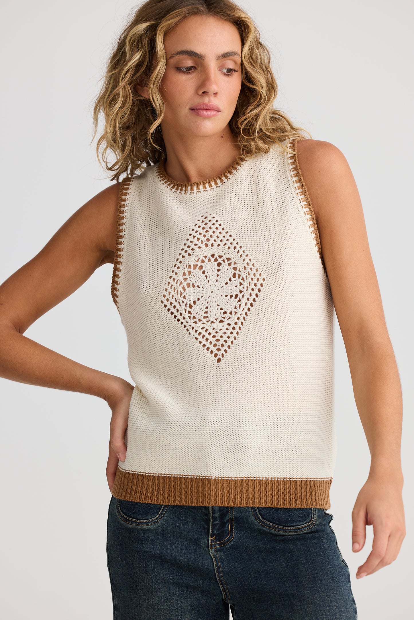 Talisman Dream Catcher Knit Tank - Natural W Tan