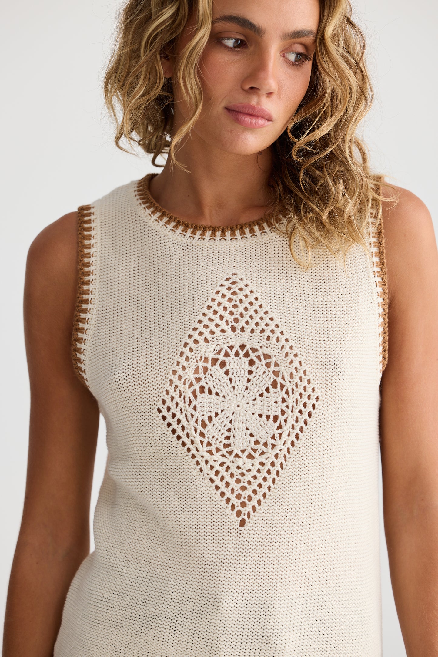 Talisman Dream Catcher Knit Tank - Natural W Tan