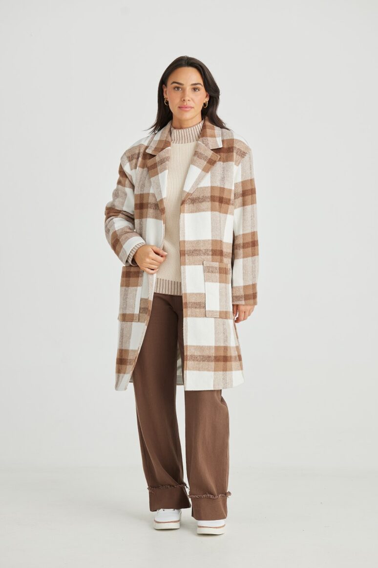 Brave and True Lottie Coat - Brown Check