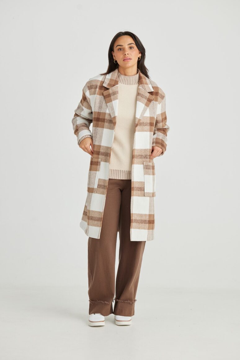 Brave and True Lottie Coat - Brown Check