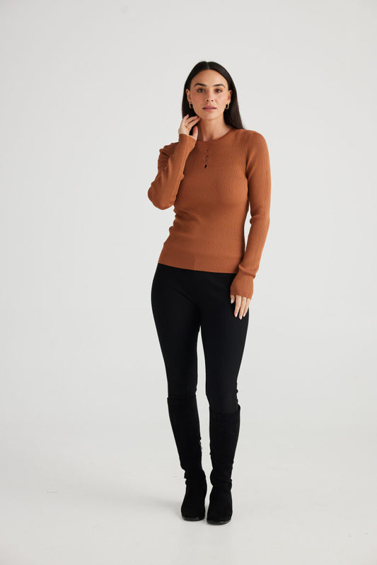Brave and True Salsa Knit Top - Pecan