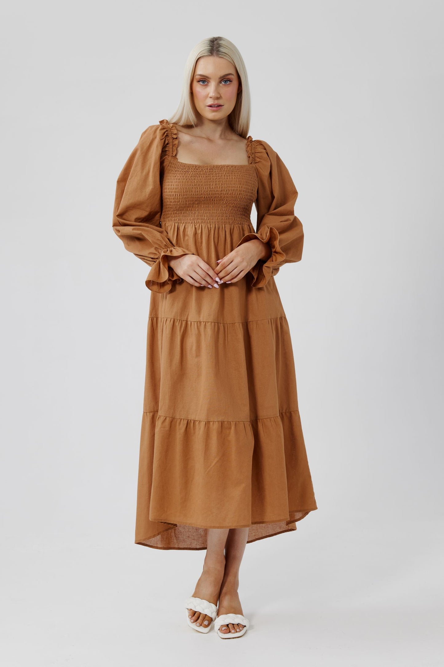 Daisy Says- Delta Long Sleeve Dress- Meerkat Cotton Linen