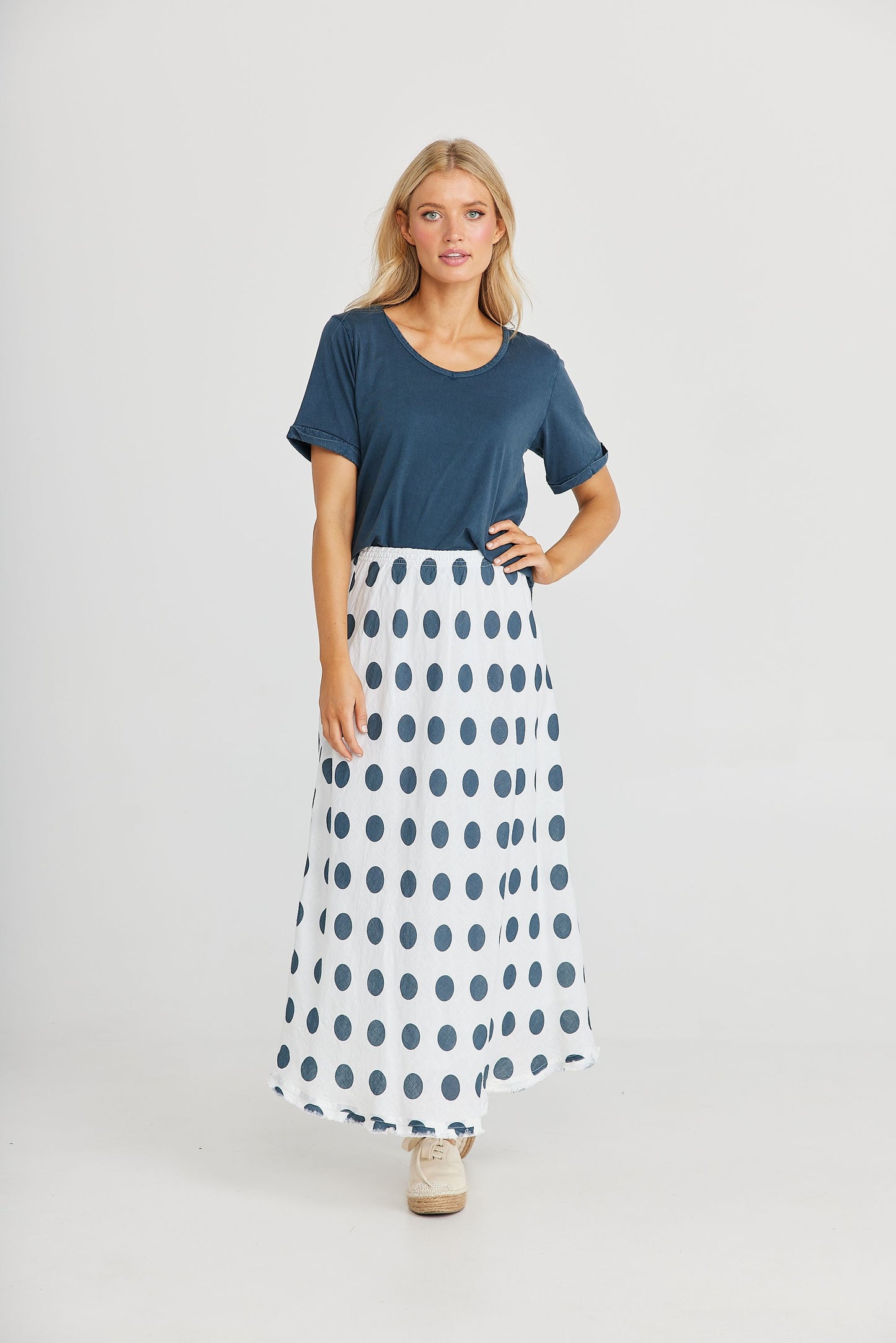 The Shanty Sicily Skirt - Slate Dot Linen