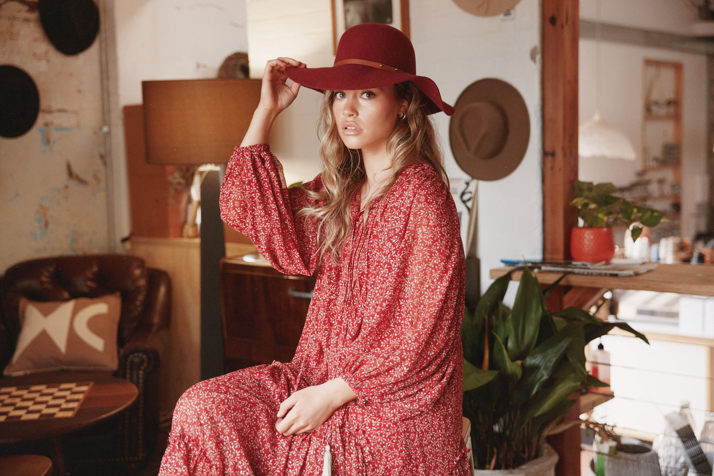 Talisman Sabrina Dress-Red Mystic